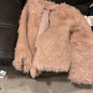 Girls Pink Faux Fur Jacket